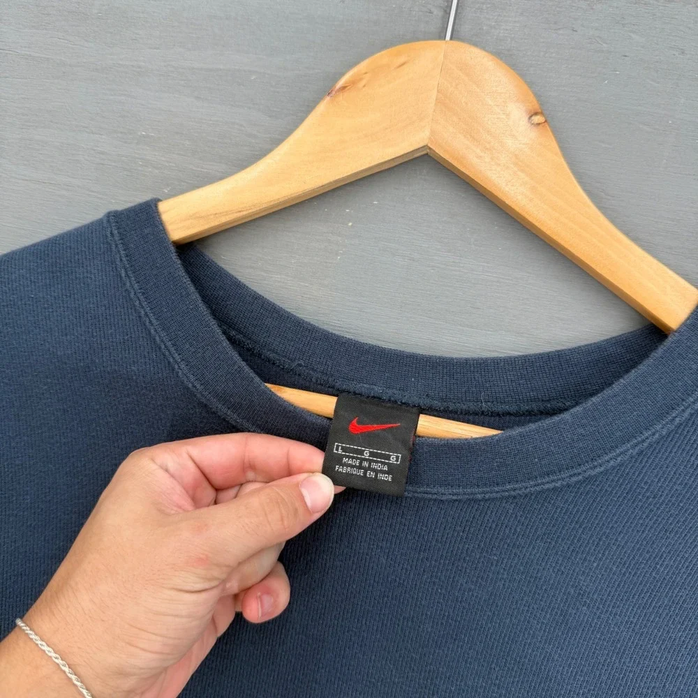 Vintage Nike Long Sleeve Sweater Shirt Navy Blue Yellow Colorblock Y2K Large